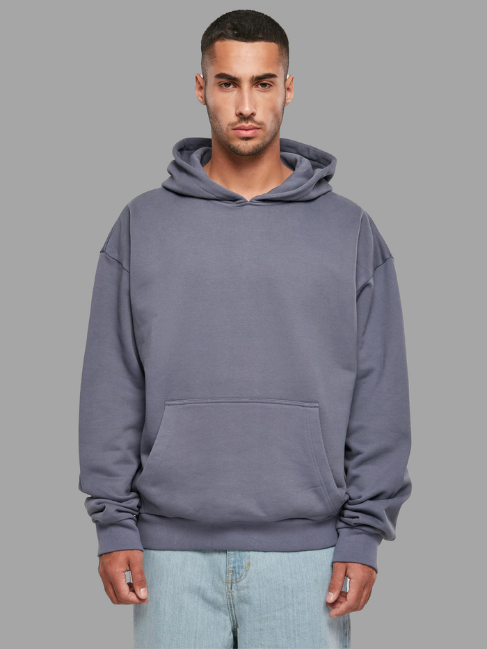 Build Your Brand Ultra Heavy Cotton Box Hoody in Grau-Blau - Vorderansicht Model Shot