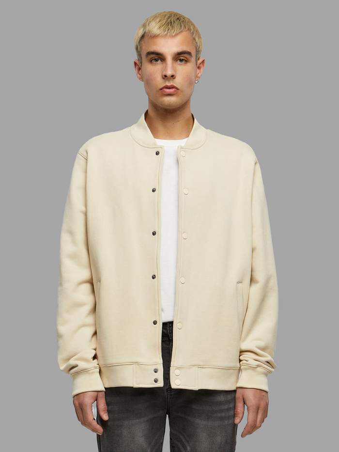 Build Your Brand Heavy Tonal College Jacket in Sand - Vorderansicht Model Shot